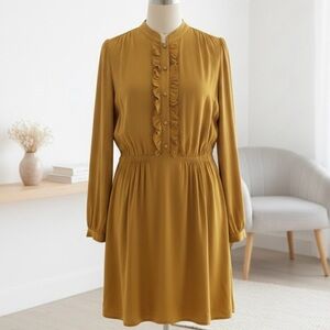 Equipment| Mustard ‘Davingnon’ Long Sleeve Ruffled Pleated Dress Sz 10